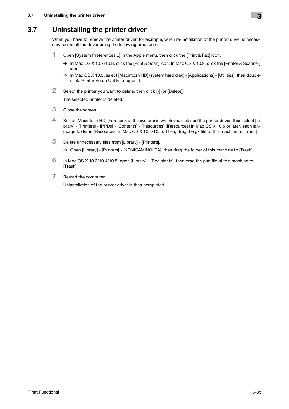 7 uninstalling the printer driver, Uninstalling the printer driver -35 | Konica Minolta bizhub 4050 User Manual | Page 107 / 115