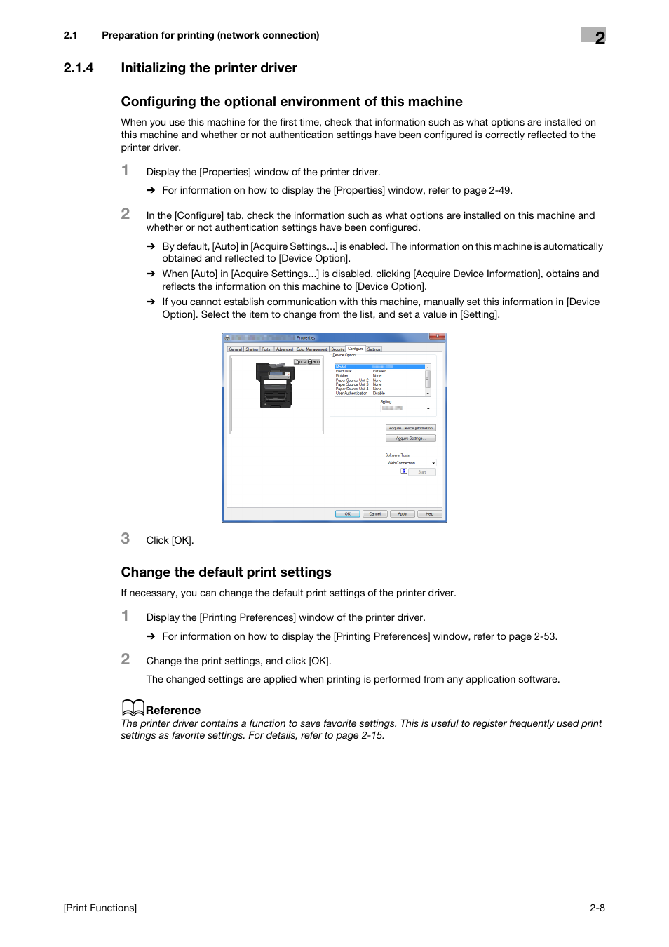 4 initializing the printer driver, Change the default print settings | Konica Minolta bizhub 4050 User Manual | Page 18 / 115