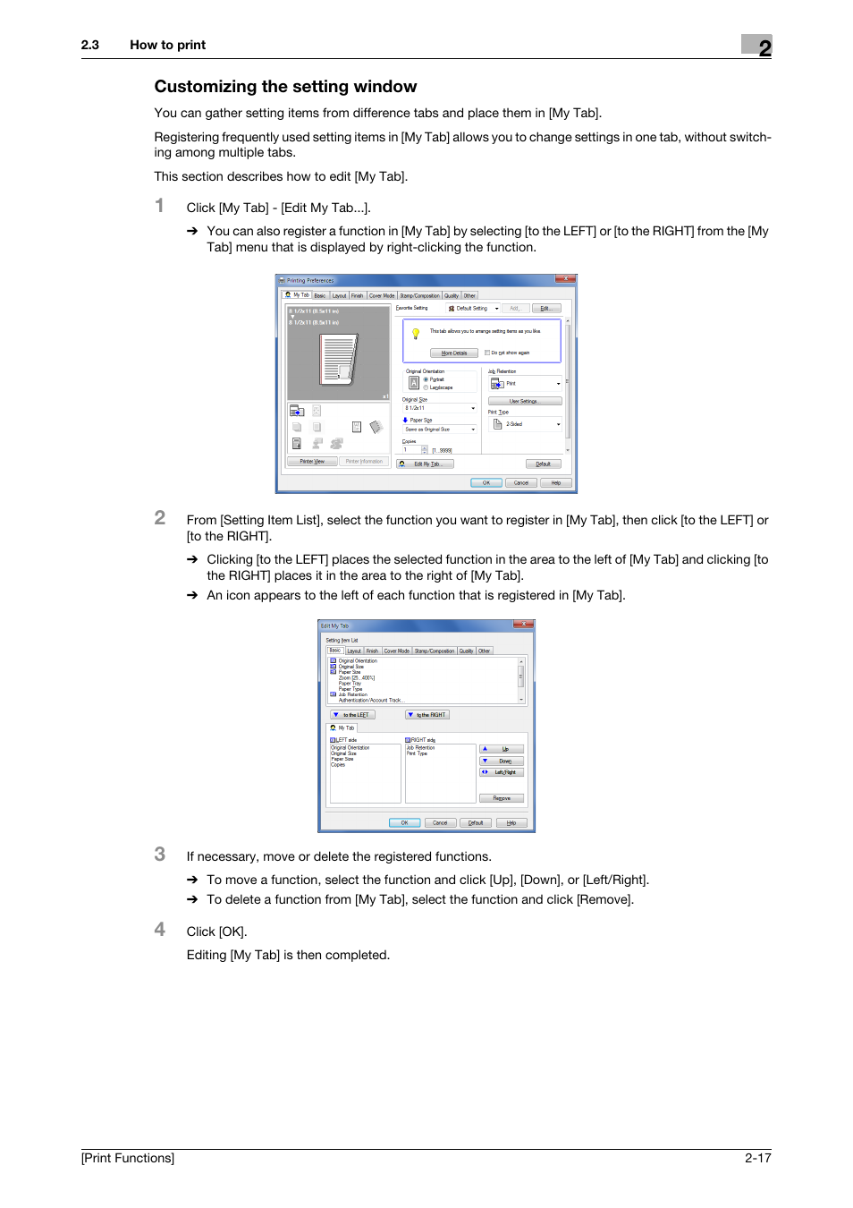 Customizing the setting window, Customizing the setting window -17 | Konica Minolta bizhub 4050 User Manual | Page 27 / 115