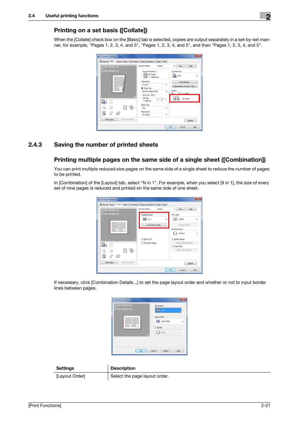 Printing on a set basis ([collate]), 3 saving the number of printed sheets, Printing on a set basis ([collate]) -21 | Konica Minolta bizhub 4050 User Manual | Page 31 / 115