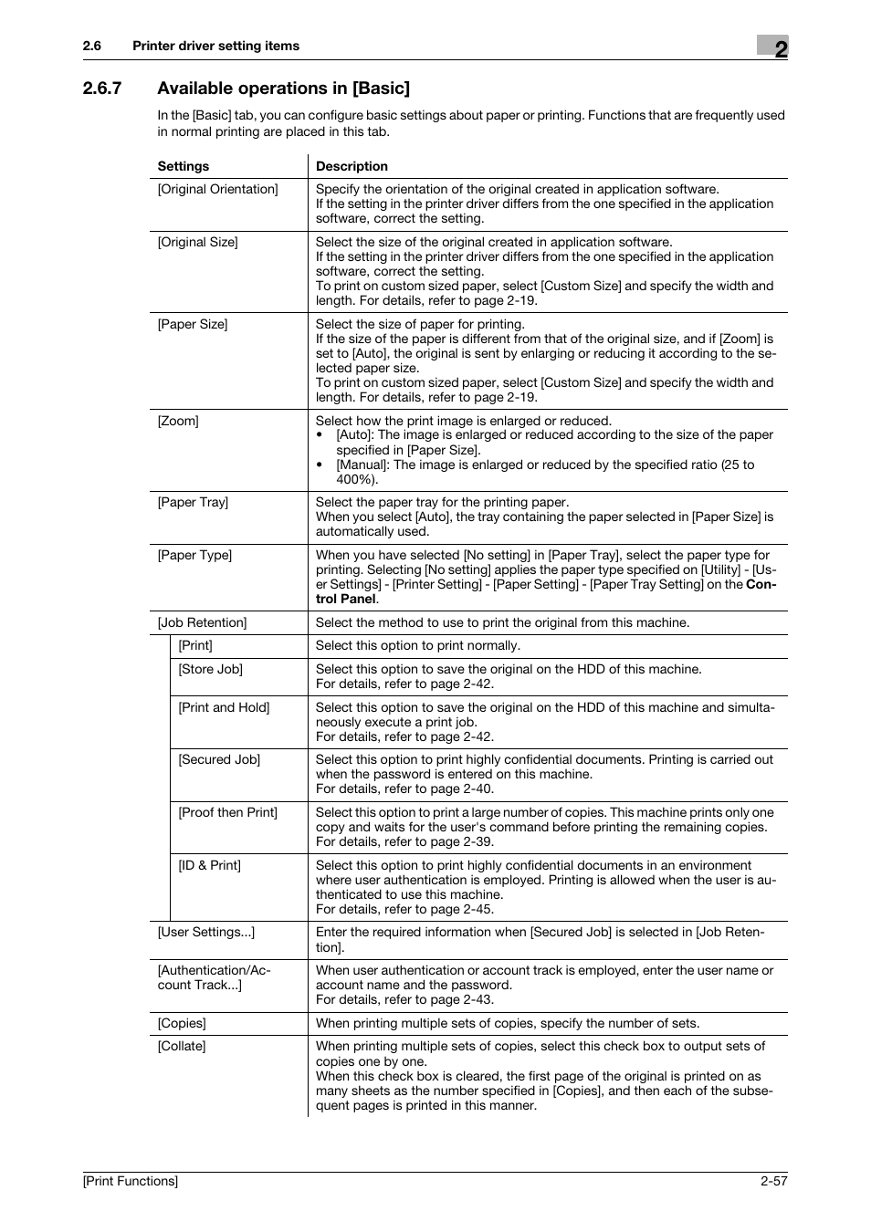 7 available operations in [basic, Available operations in [basic] -57 | Konica Minolta bizhub 4050 User Manual | Page 67 / 115