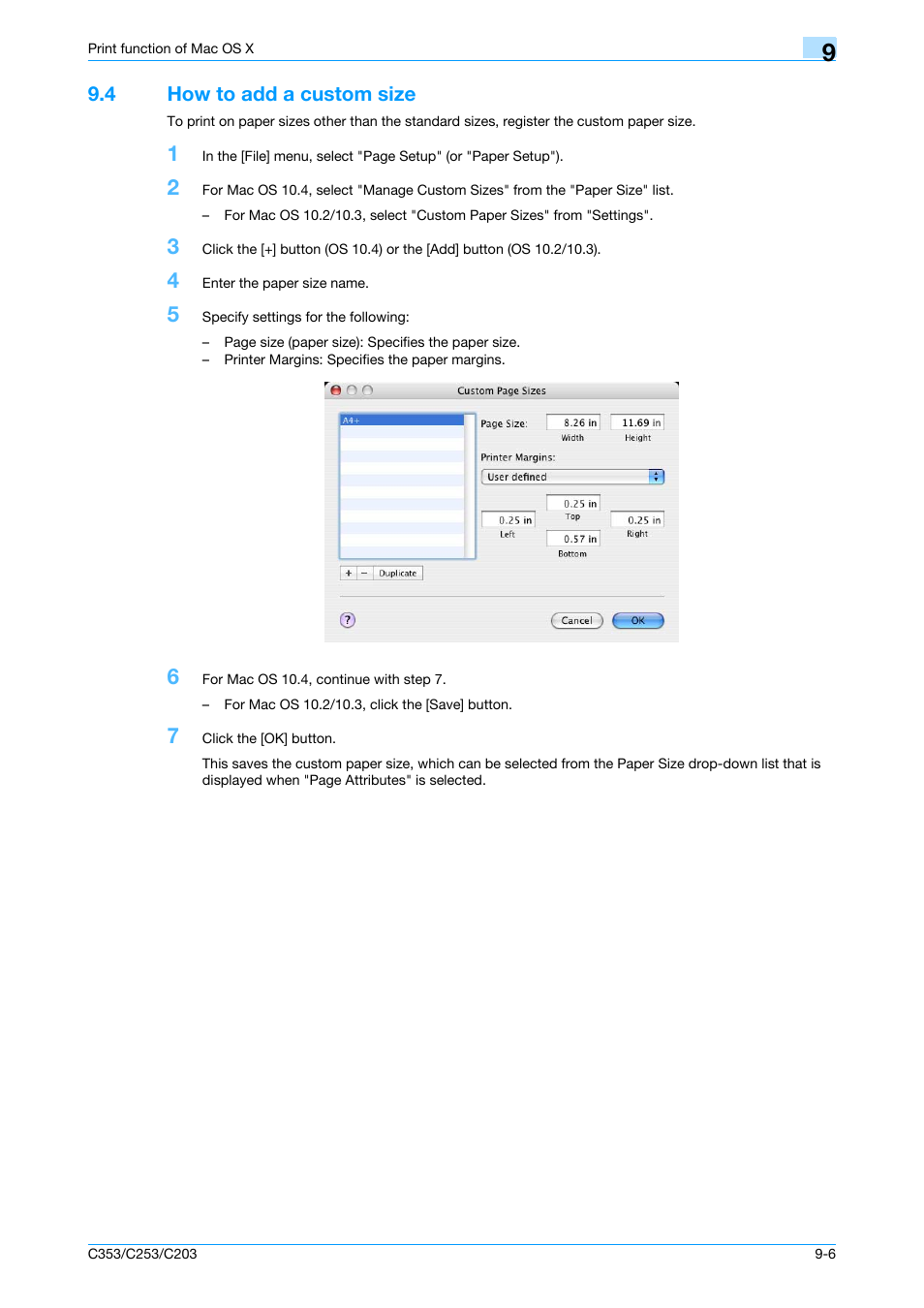 4 how to add a custom size, How to add a custom size -6 | Konica Minolta bizhub C353 User Manual | Page 107 / 262