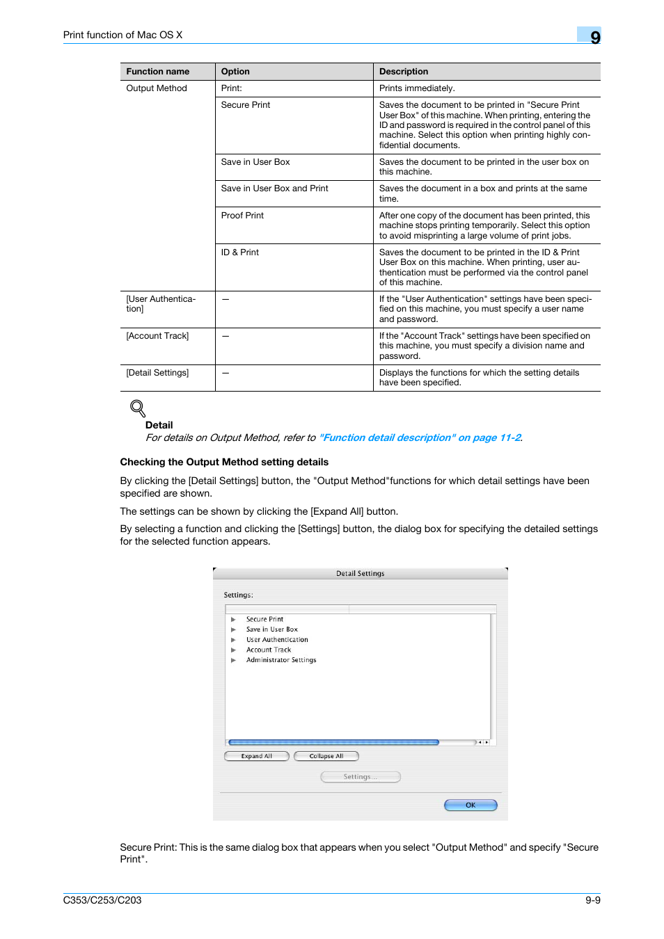 Checking the output method setting details, Checking the output method setting details -9 | Konica Minolta bizhub C353 User Manual | Page 110 / 262