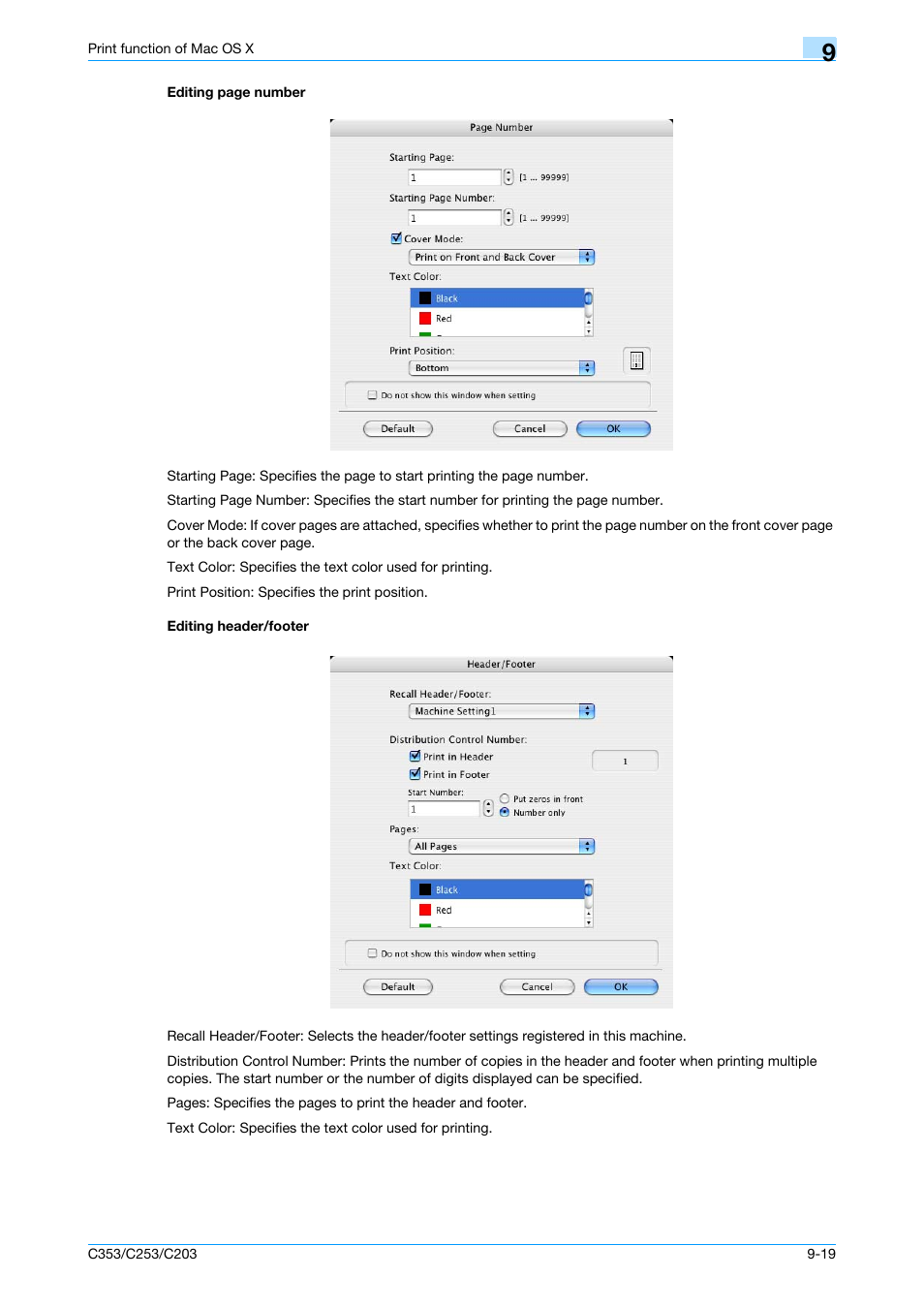 Editing header/footer, Editing header/footer" on | Konica Minolta bizhub C353 User Manual | Page 120 / 262