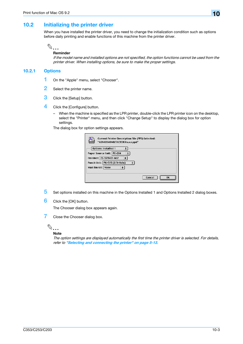 2 initializing the printer driver, 1 options, Initializing the printer driver -3 | Options -3 | Konica Minolta bizhub C353 User Manual | Page 124 / 262