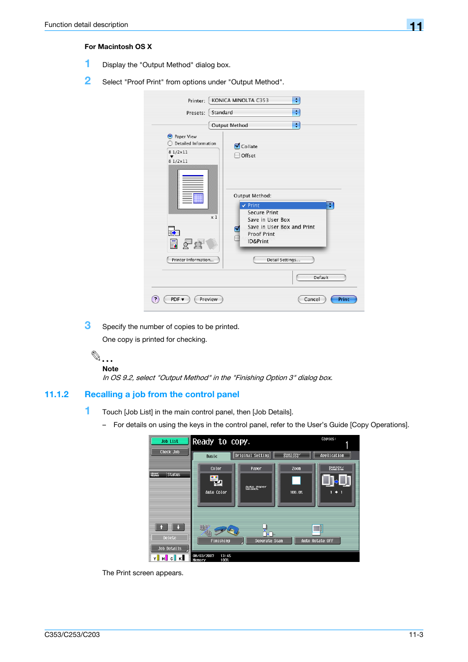 For macintosh os x, 2 recalling a job from the control panel, For macintosh os x -3 | Recalling a job from the control panel -3 | Konica Minolta bizhub C353 User Manual | Page 132 / 262