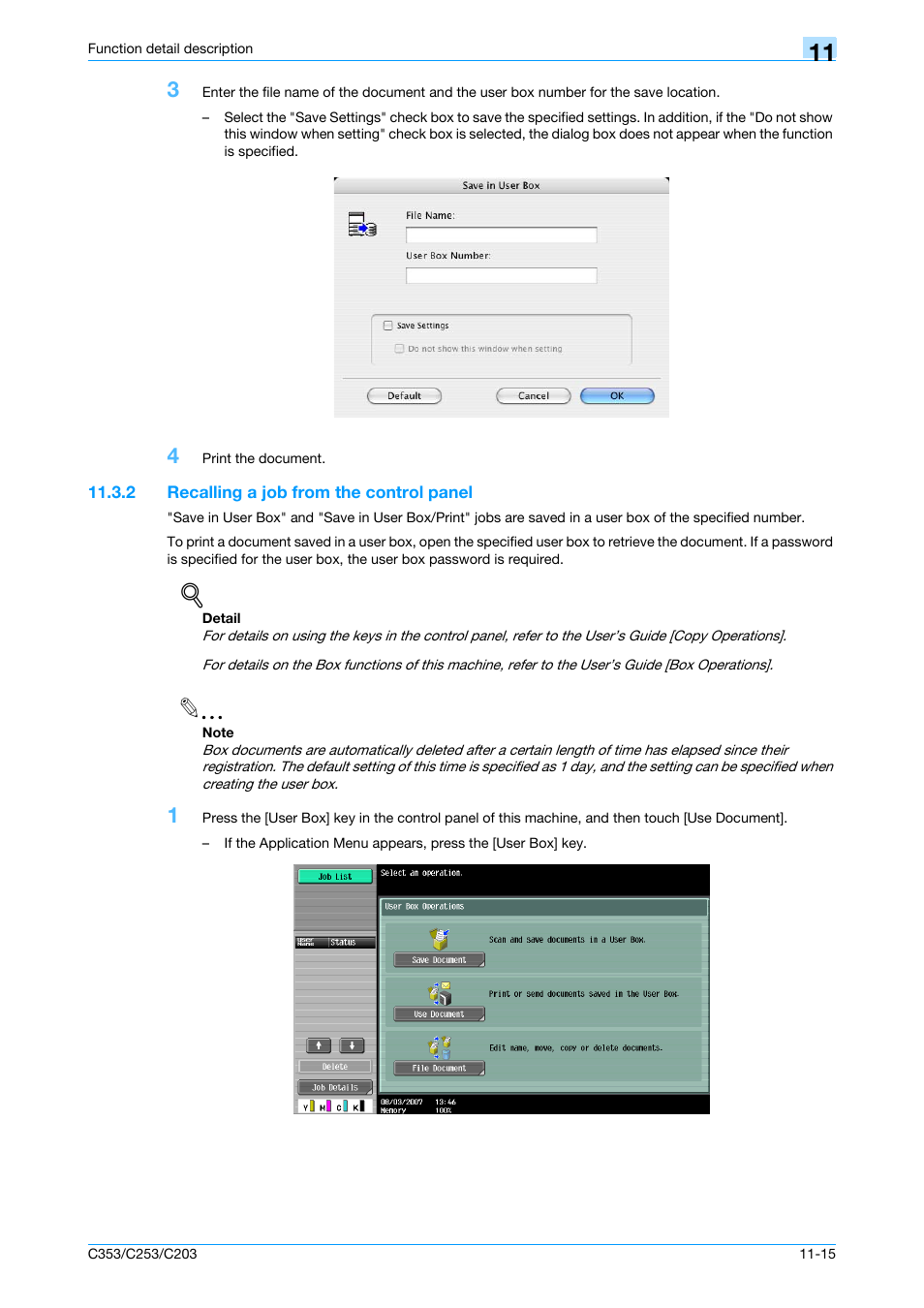 2 recalling a job from the control panel, Recalling a job from the control panel -15 | Konica Minolta bizhub C353 User Manual | Page 144 / 262