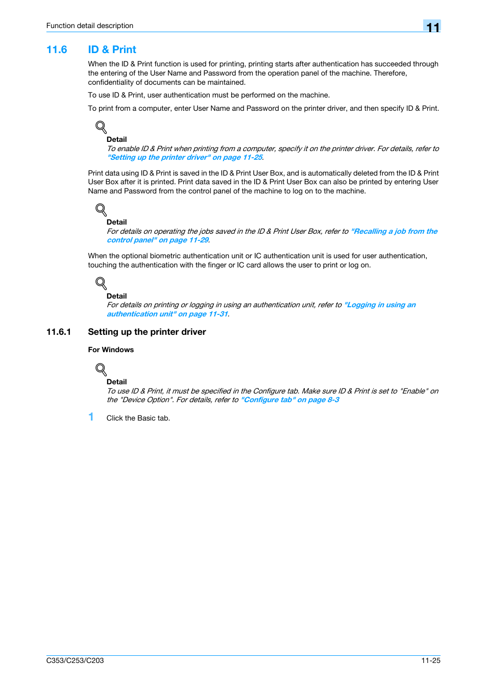 6 id & print, 1 setting up the printer driver, For windows | Id & print -25, Setting up the printer driver -25 for windows -25 | Konica Minolta bizhub C353 User Manual | Page 154 / 262