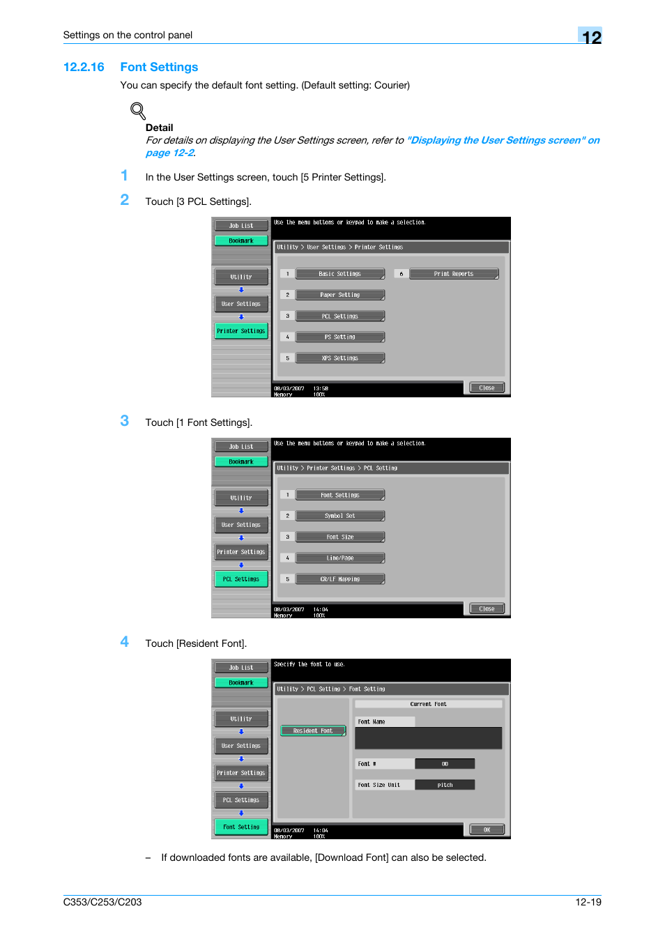 16 font settings, Font settings -19 | Konica Minolta bizhub C353 User Manual | Page 194 / 262