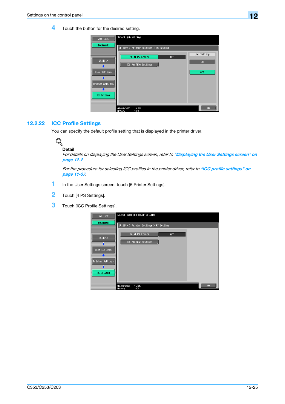 22 icc profile settings, Icc profile settings -25 | Konica Minolta bizhub C353 User Manual | Page 200 / 262