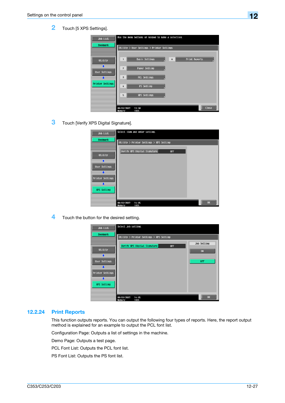 24 print reports, Print reports -27 | Konica Minolta bizhub C353 User Manual | Page 202 / 262