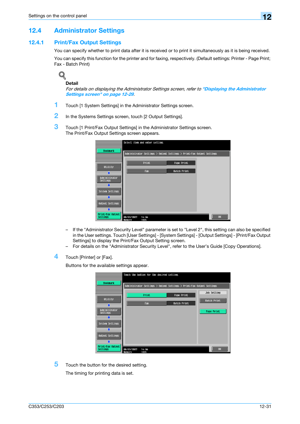 4 administrator settings, 1 print/fax output settings, Administrator settings -31 | Print/fax output settings -31 | Konica Minolta bizhub C353 User Manual | Page 206 / 262