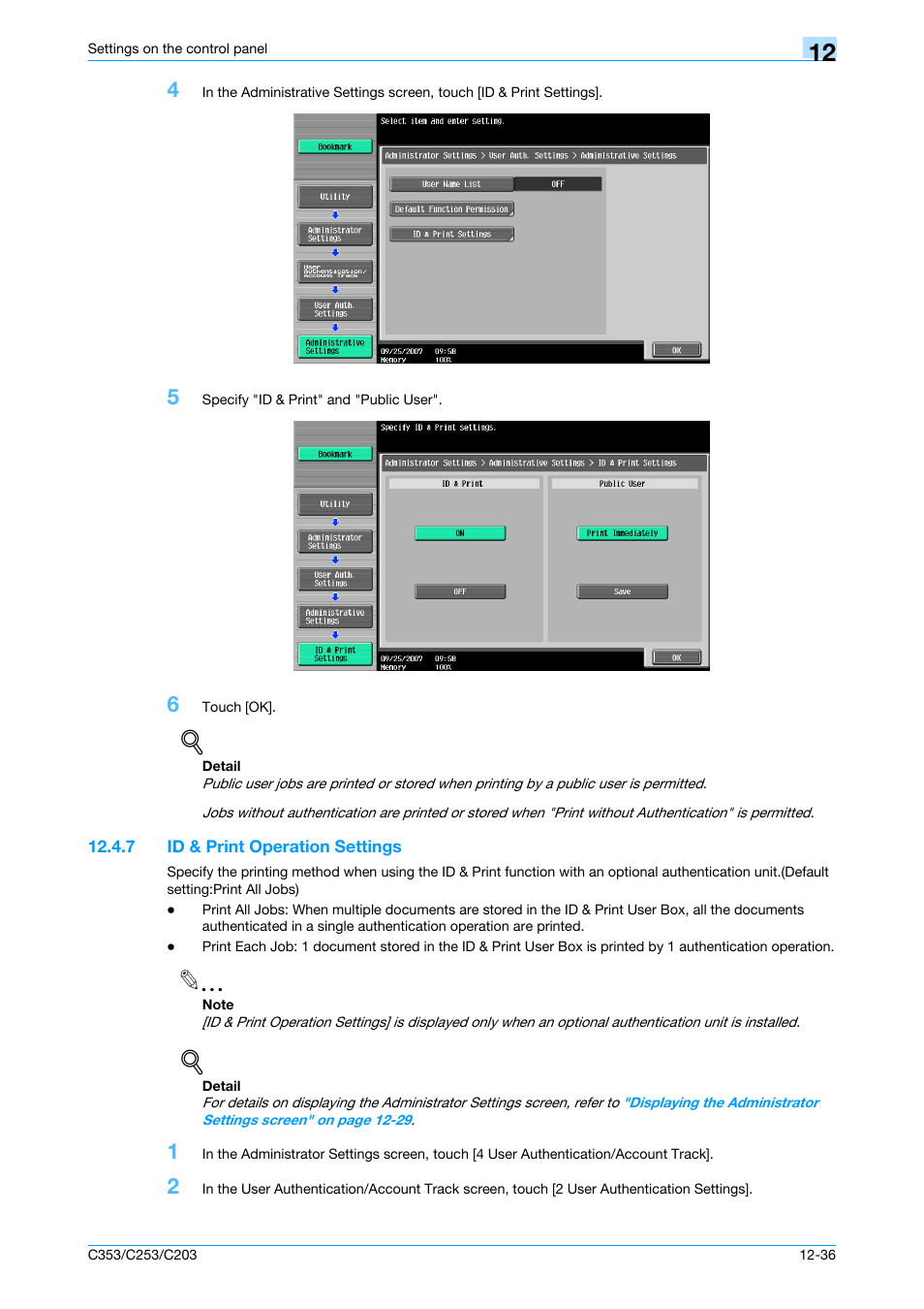 7 id & print operation settings, Id & print operation settings -36, Id & print operation settings" on | Konica Minolta bizhub C353 User Manual | Page 211 / 262