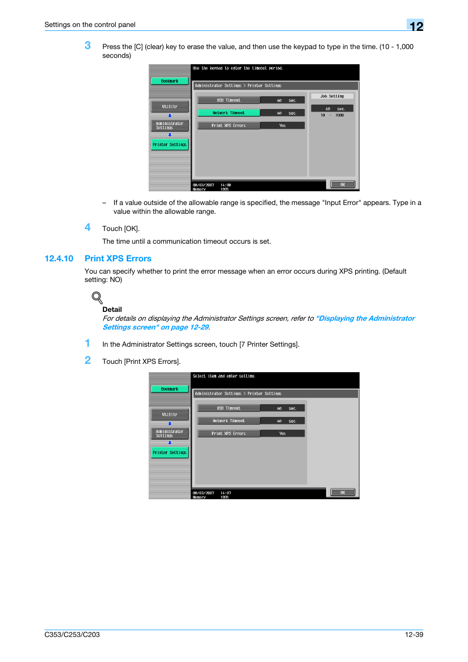 10 print xps errors, Print xps errors -39, Details, refer to | Konica Minolta bizhub C353 User Manual | Page 214 / 262