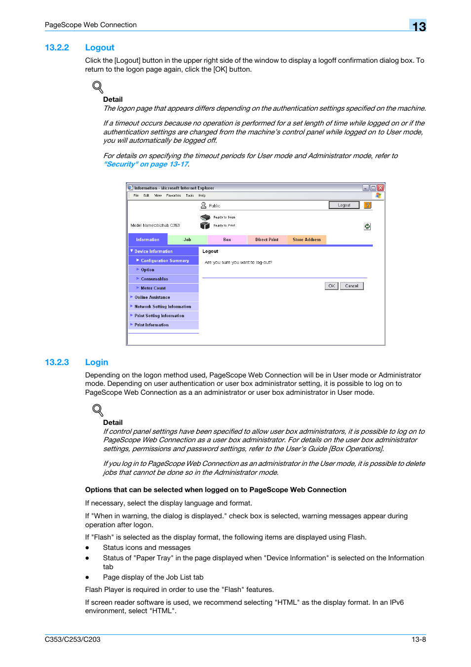 2 logout, 3 login, Logout -8 | Konica Minolta bizhub C353 User Manual | Page 225 / 262