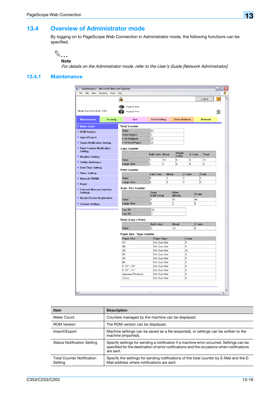 4 overview of administrator mode, 1 maintenance, Overview of administrator mode -16 | Maintenance -16 | Konica Minolta bizhub C353 User Manual | Page 233 / 262