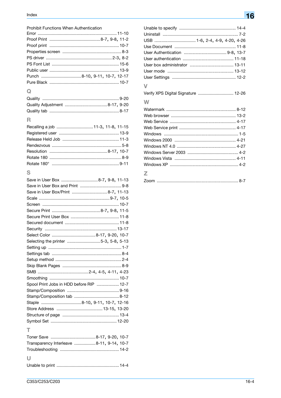 Q to z | Konica Minolta bizhub C353 User Manual | Page 261 / 262