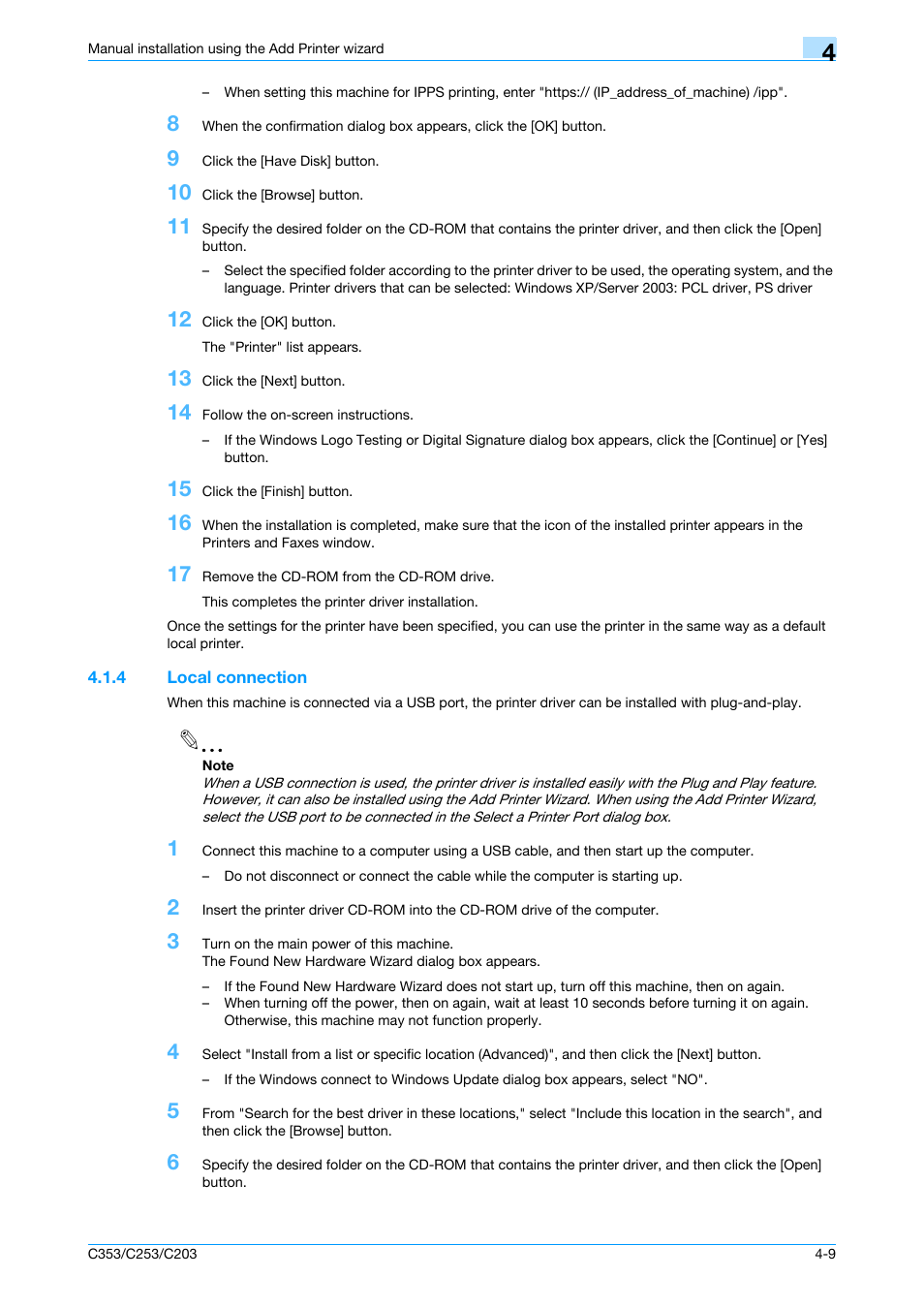 4 local connection, Local connection -9, Server 2003 | Konica Minolta bizhub C353 User Manual | Page 42 / 262