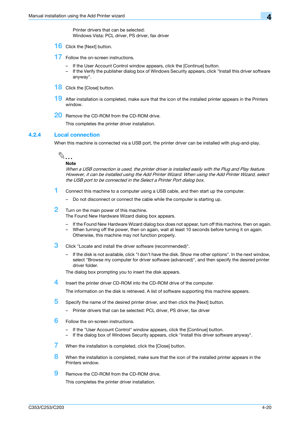 4 local connection, Local connection -20, Local connec | Konica Minolta bizhub C353 User Manual | Page 53 / 262