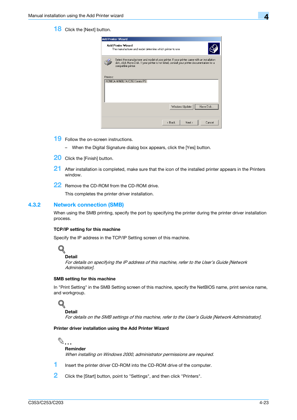 2 network connection (smb), Tcp/ip setting for this machine, Smb setting for this machine | Konica Minolta bizhub C353 User Manual | Page 56 / 262