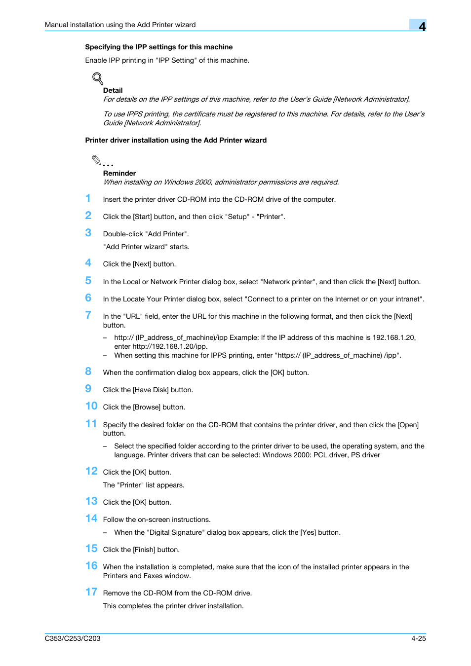 Specifying the ipp settings for this machine | Konica Minolta bizhub C353 User Manual | Page 58 / 262