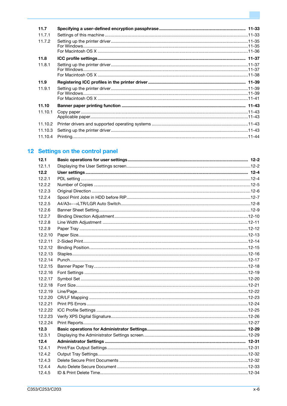 12 settings on the control panel | Konica Minolta bizhub C353 User Manual | Page 7 / 262