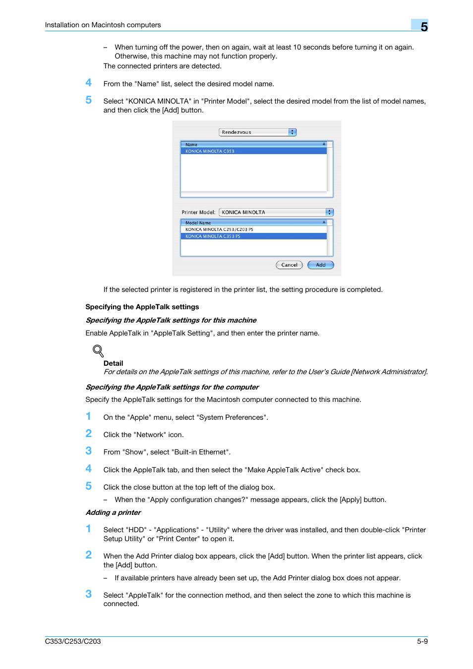 Specifying the appletalk settings, Specifying the appletalk settings -9 | Konica Minolta bizhub C353 User Manual | Page 70 / 262