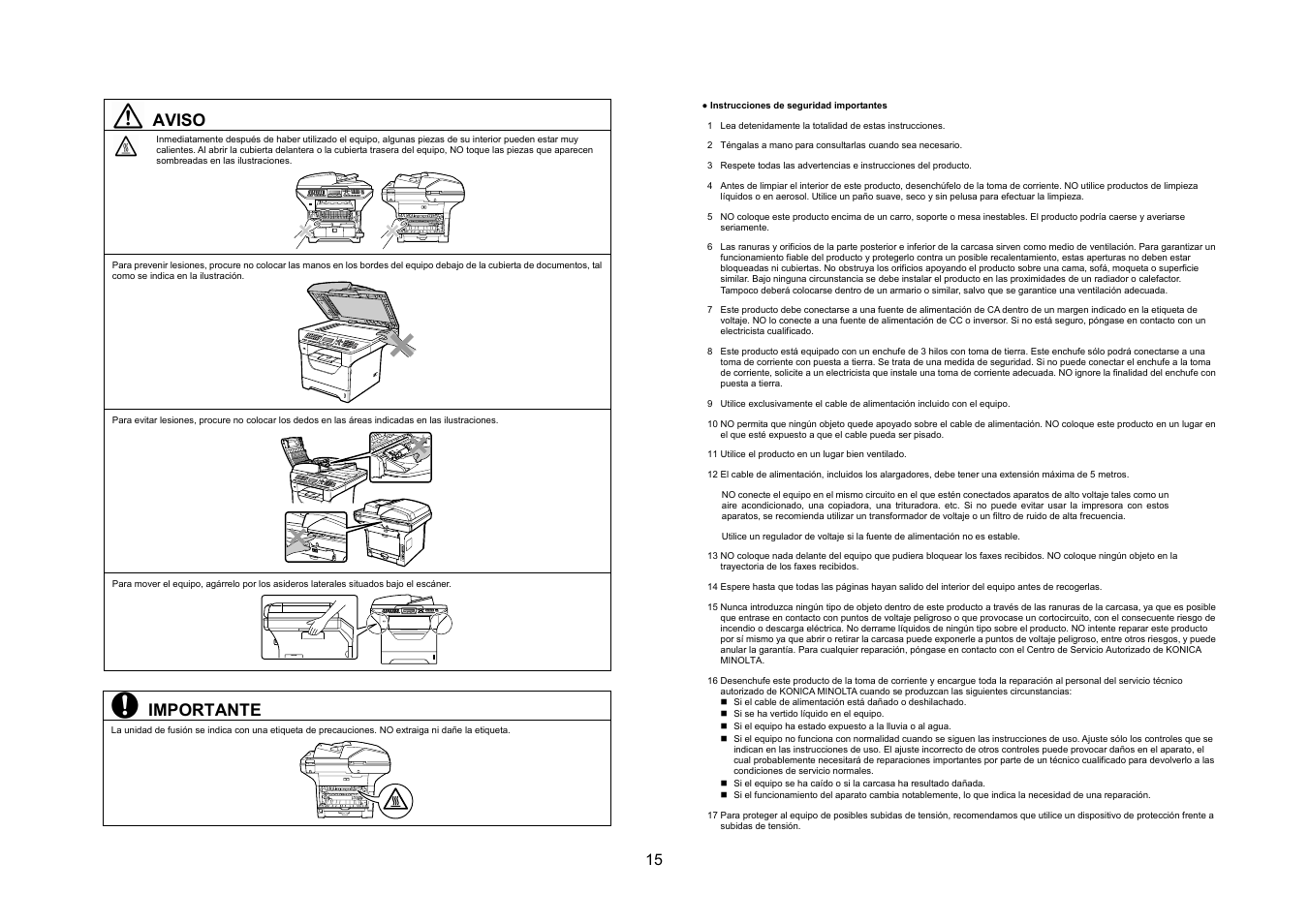 Aviso, Importante | Konica Minolta bizhub 20 User Manual | Page 16 / 57
