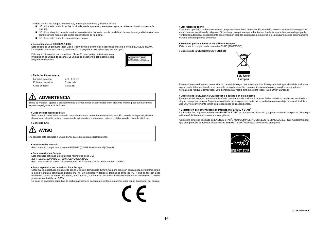 Advertencia, Aviso | Konica Minolta bizhub 20 User Manual | Page 17 / 57