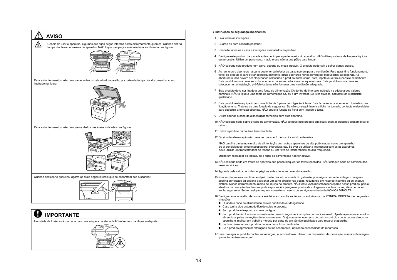 Aviso, Importante | Konica Minolta bizhub 20 User Manual | Page 19 / 57