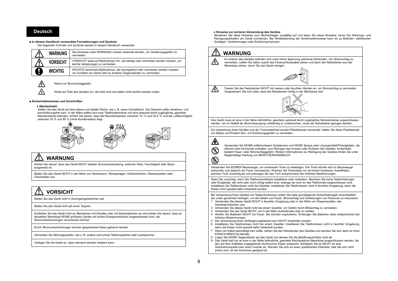 Warnung, Vorsicht, Wichtig | 8 deutsch | Konica Minolta bizhub 20 User Manual | Page 9 / 57