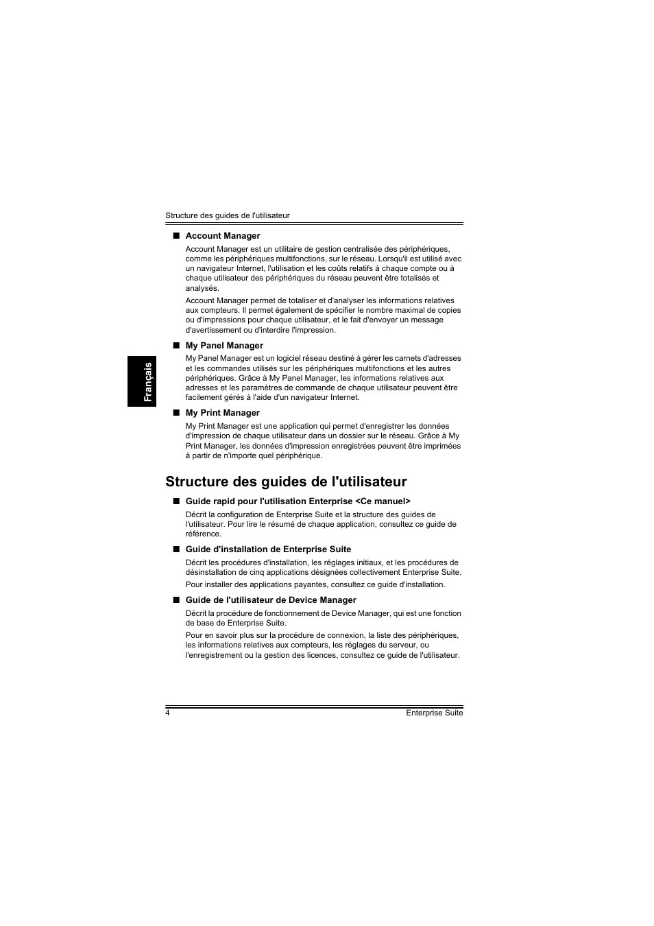 Structure des guides de l'utilisateur | Konica Minolta PageScope Enterprise Suite User Manual | Page 19 / 44