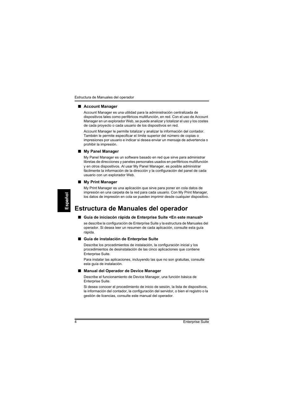 Estructura de manuales del operador | Konica Minolta PageScope Enterprise Suite User Manual | Page 25 / 44