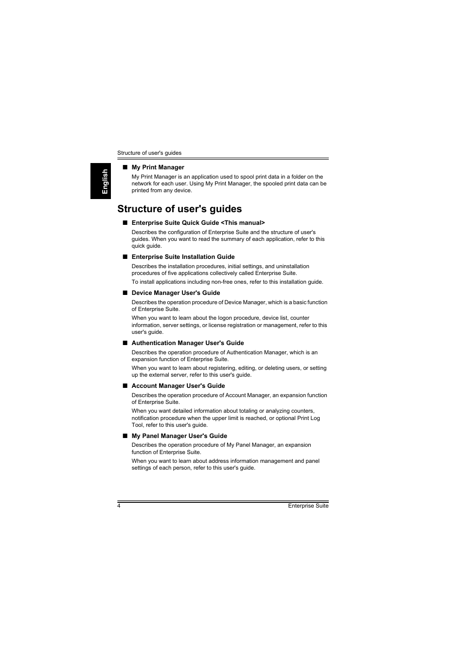 Structure of user's guides | Konica Minolta PageScope Enterprise Suite User Manual | Page 7 / 44
