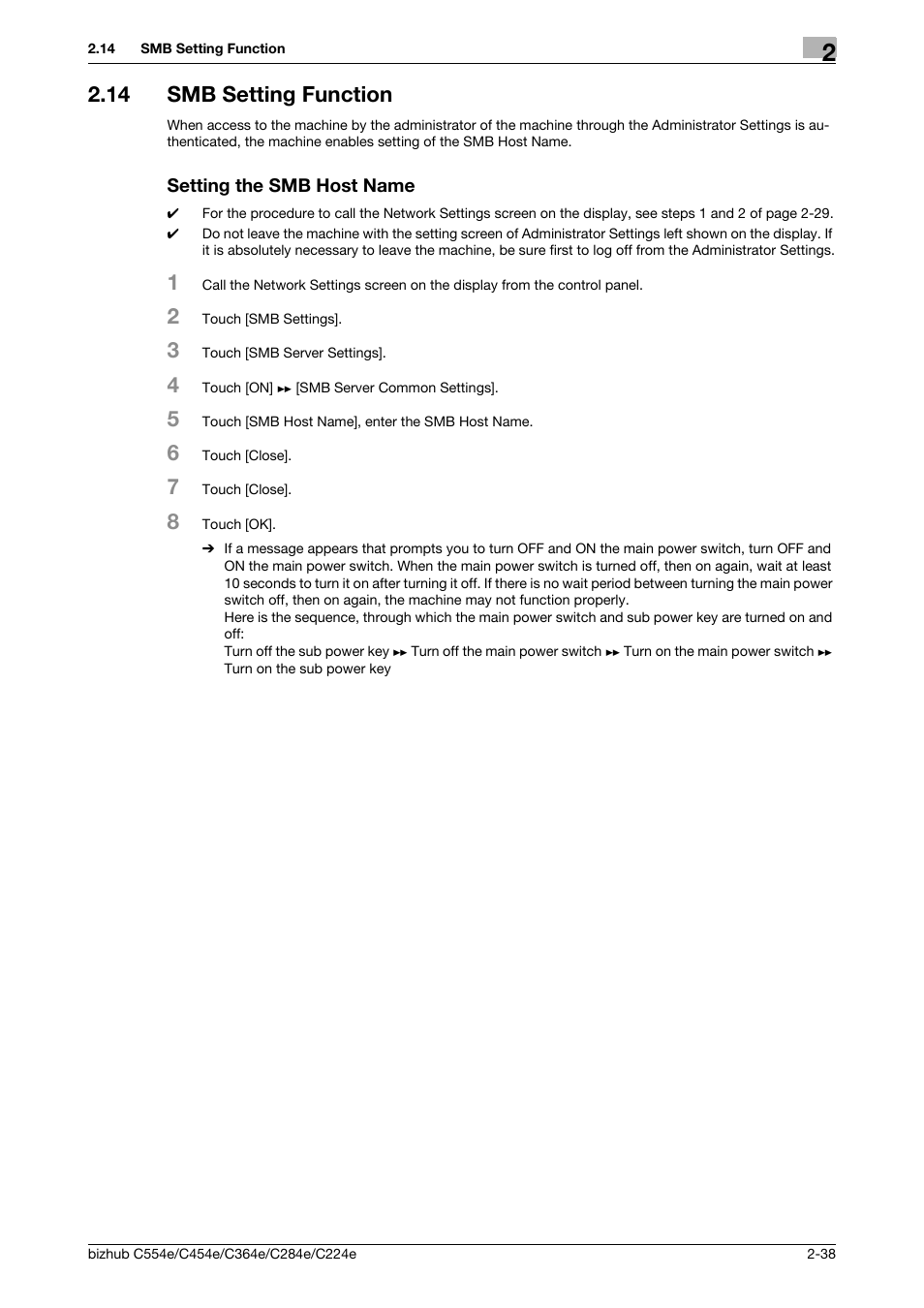 14 smb setting function, Setting the smb host name | Konica Minolta bizhub C364e User Manual | Page 50 / 58