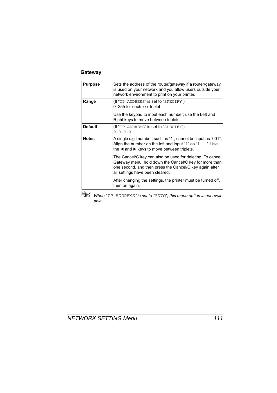Gateway, Gateway 111, Network setting menu 111 | Konica Minolta magicolor 2590MF User Manual | Page 121 / 198