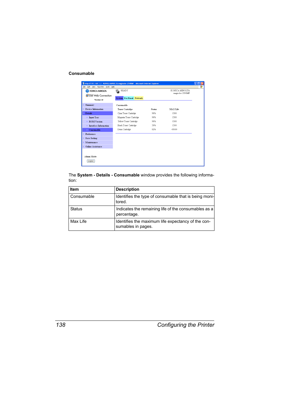 Configuring the printer 138 | Konica Minolta magicolor 2590MF User Manual | Page 148 / 198