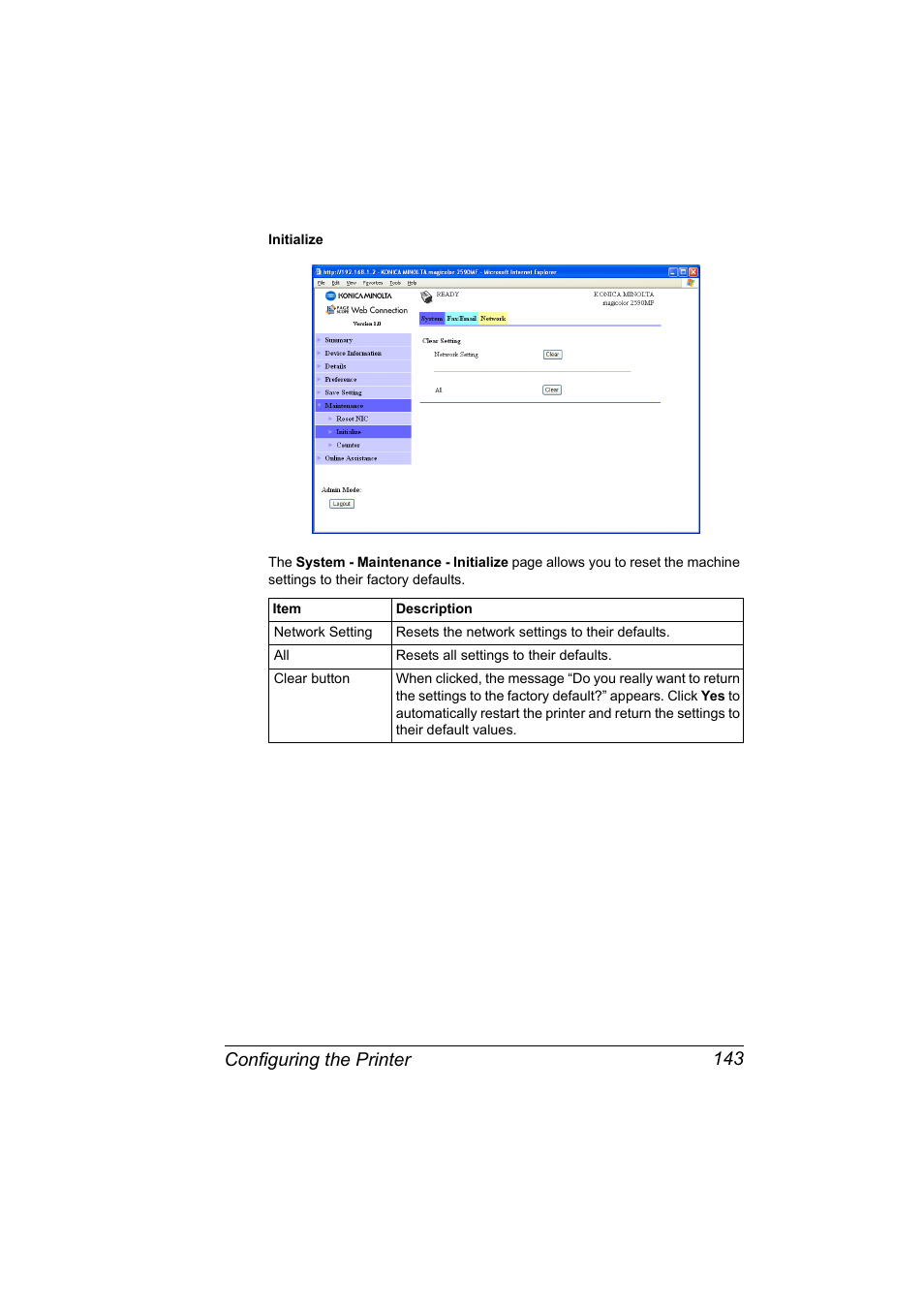 Configuring the printer 143 | Konica Minolta magicolor 2590MF User Manual | Page 153 / 198