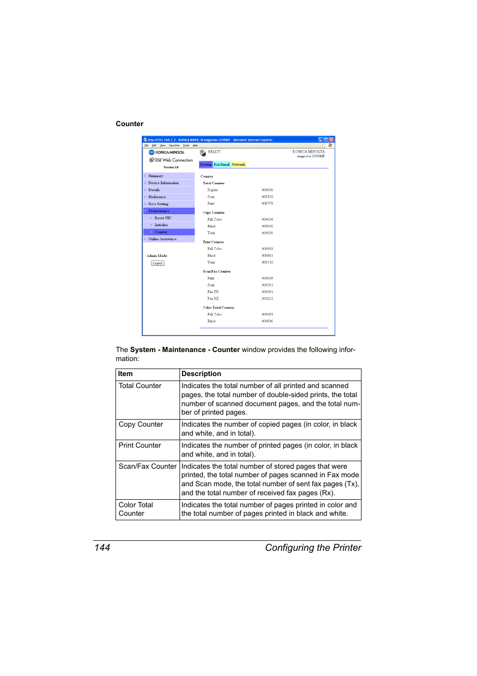 Configuring the printer 144 | Konica Minolta magicolor 2590MF User Manual | Page 154 / 198