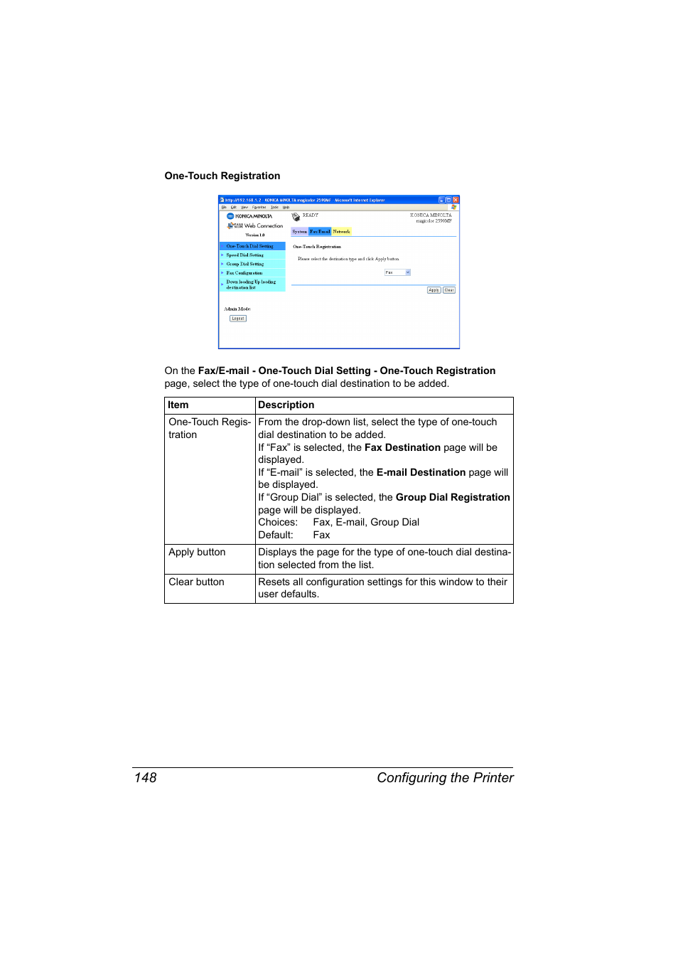 Configuring the printer 148 | Konica Minolta magicolor 2590MF User Manual | Page 158 / 198