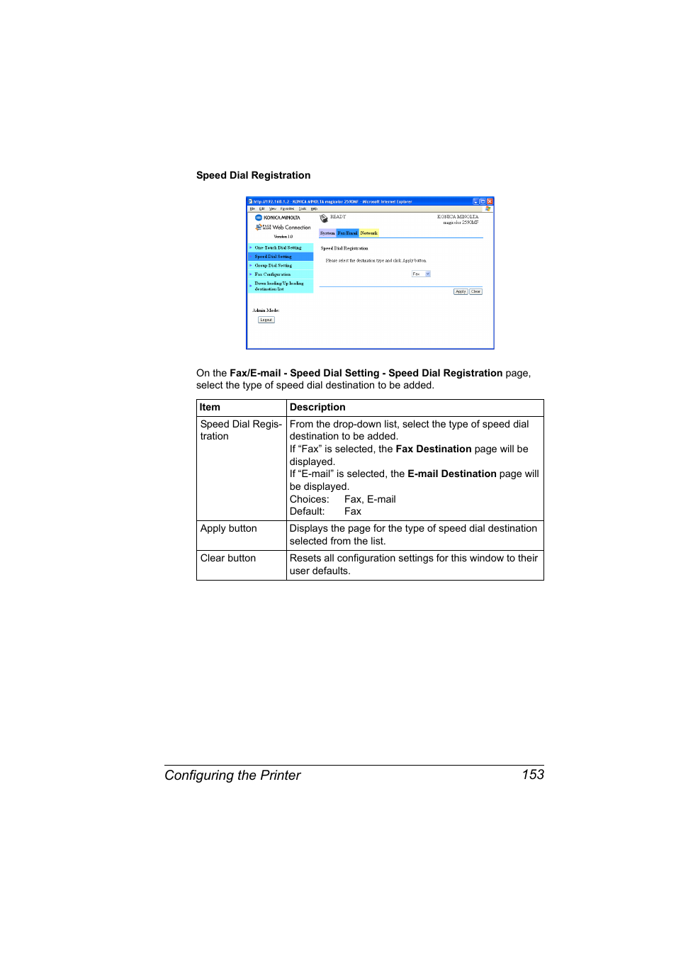 Configuring the printer 153 | Konica Minolta magicolor 2590MF User Manual | Page 163 / 198