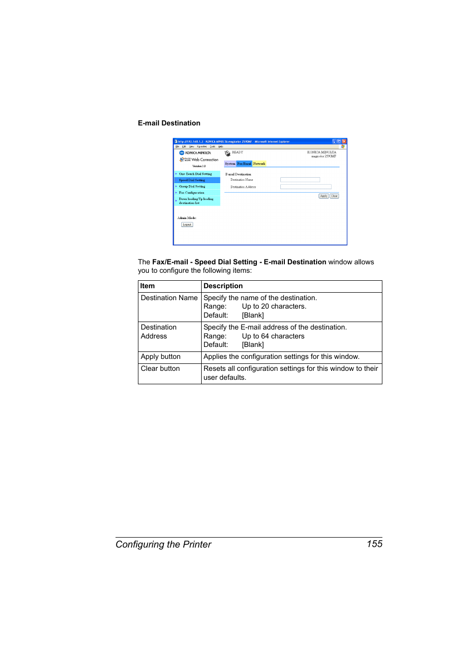 Configuring the printer 155 | Konica Minolta magicolor 2590MF User Manual | Page 165 / 198