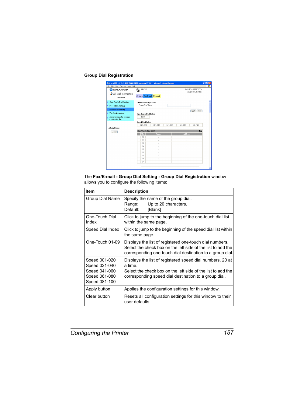 Configuring the printer 157 | Konica Minolta magicolor 2590MF User Manual | Page 167 / 198