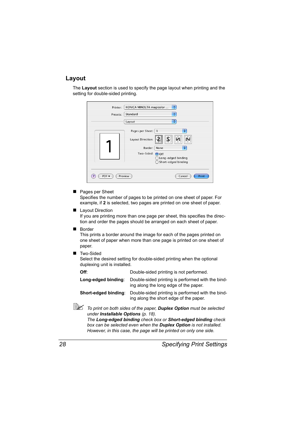 Layout, Layout 28 | Konica Minolta magicolor 2590MF User Manual | Page 38 / 198