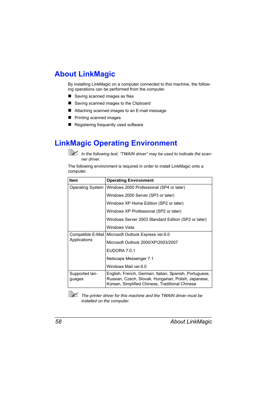 About linkmagic, Linkmagic operating environment | Konica Minolta magicolor 2590MF User Manual | Page 68 / 198
