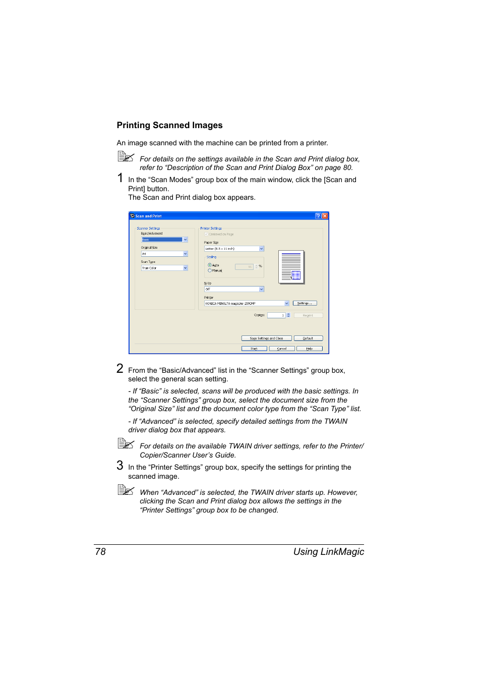 Printing scanned images, Printing scanned images 78 | Konica Minolta magicolor 2590MF User Manual | Page 88 / 198