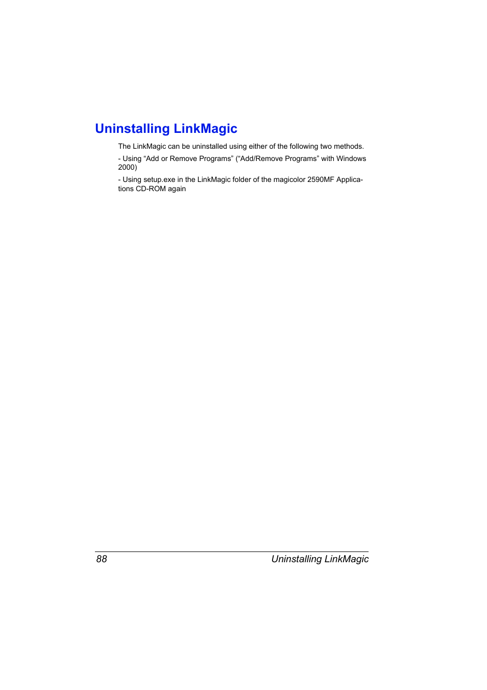 Uninstalling linkmagic, Uninstalling linkmagic 88 | Konica Minolta magicolor 2590MF User Manual | Page 98 / 198