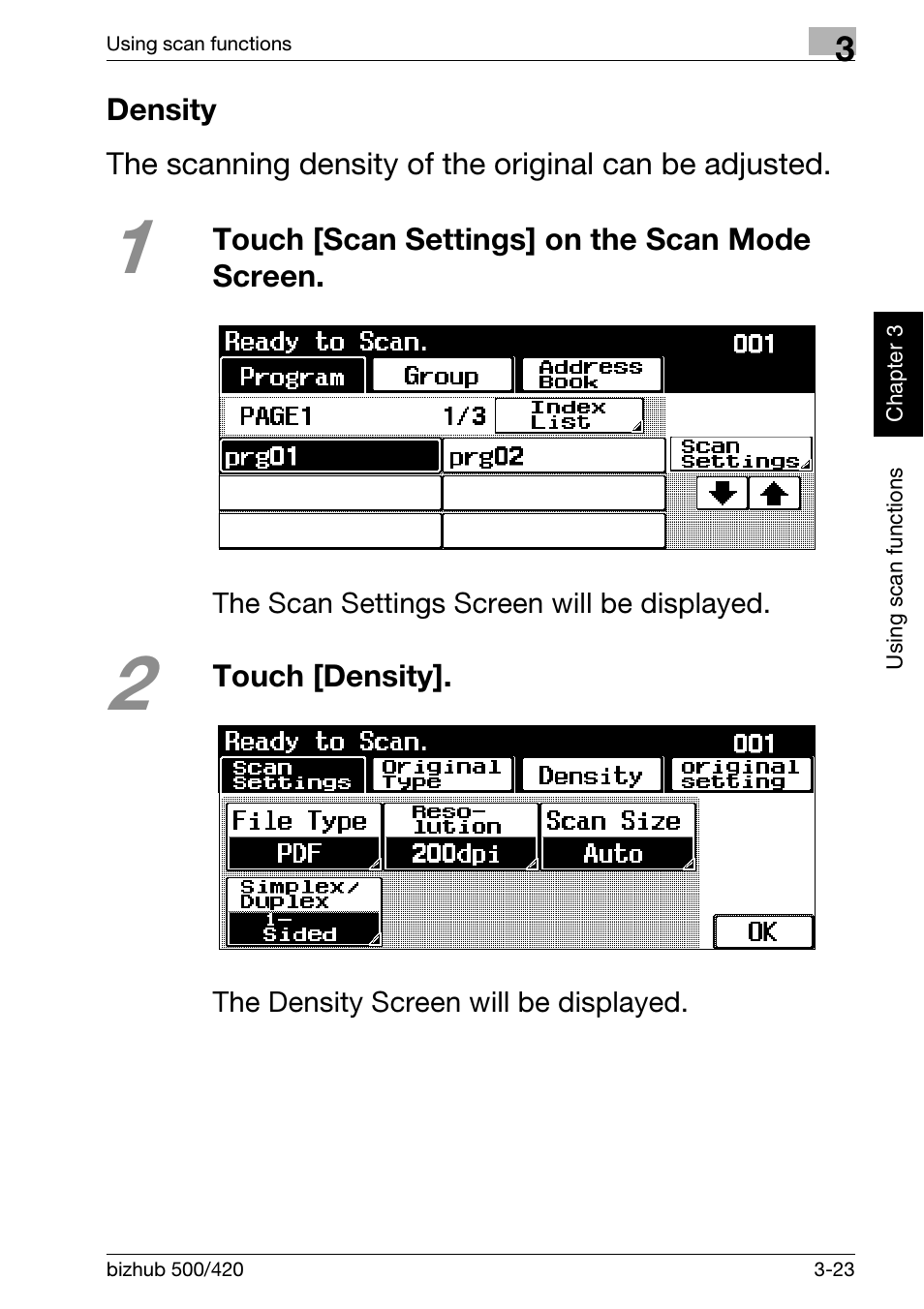 Density, Density -23 | Konica Minolta bizhub 500 User Manual | Page 101 / 150