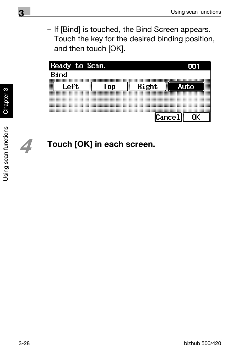 Touch [ok] in each screen | Konica Minolta bizhub 500 User Manual | Page 106 / 150