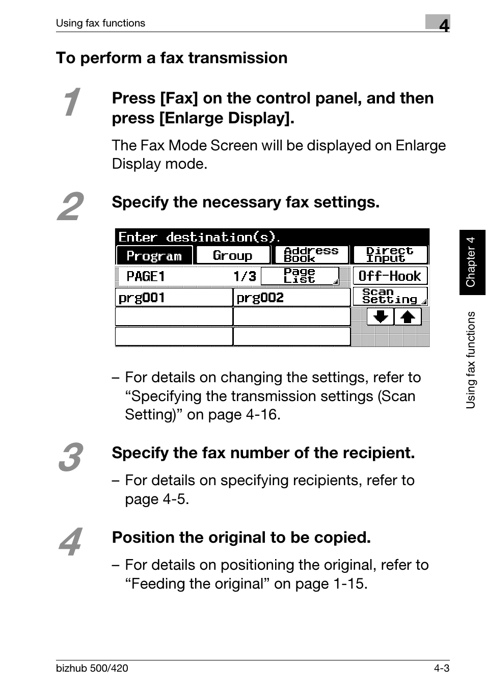 To perform a fax transmission, To perform a fax transmission -3 | Konica Minolta bizhub 500 User Manual | Page 109 / 150